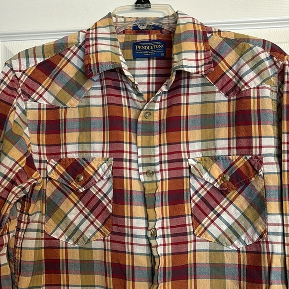 Pendleton Madras men’s plaid pearl snap western shirt size medium - Picture 2 of 11